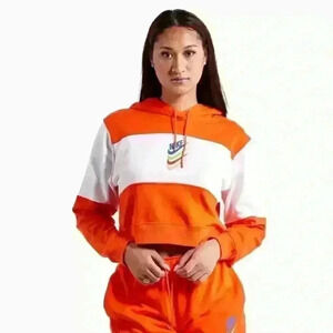 Nike Women's Sportswear Stacked Swoosh Hoodie Orange Pullover M Casual Comfort